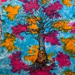 Earthbound Vibrant Tie-Dye Tree Wall Tapestry